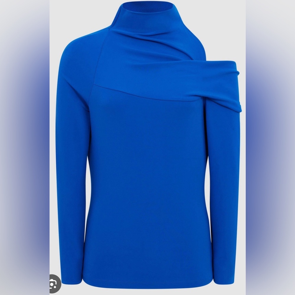REISS Amy high neck drape blue top nwt